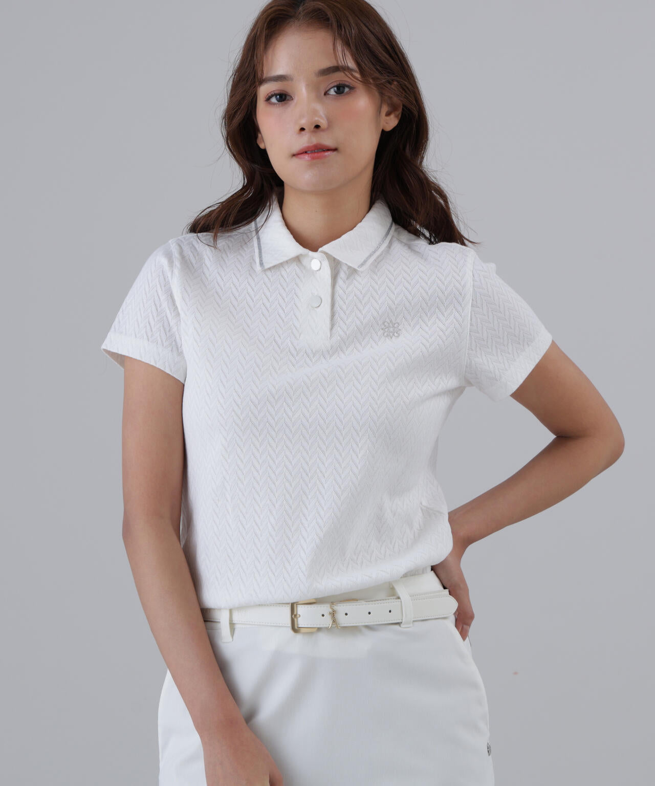 ヘリンボーンジャガード半袖ポロシャツ (WOMENS)