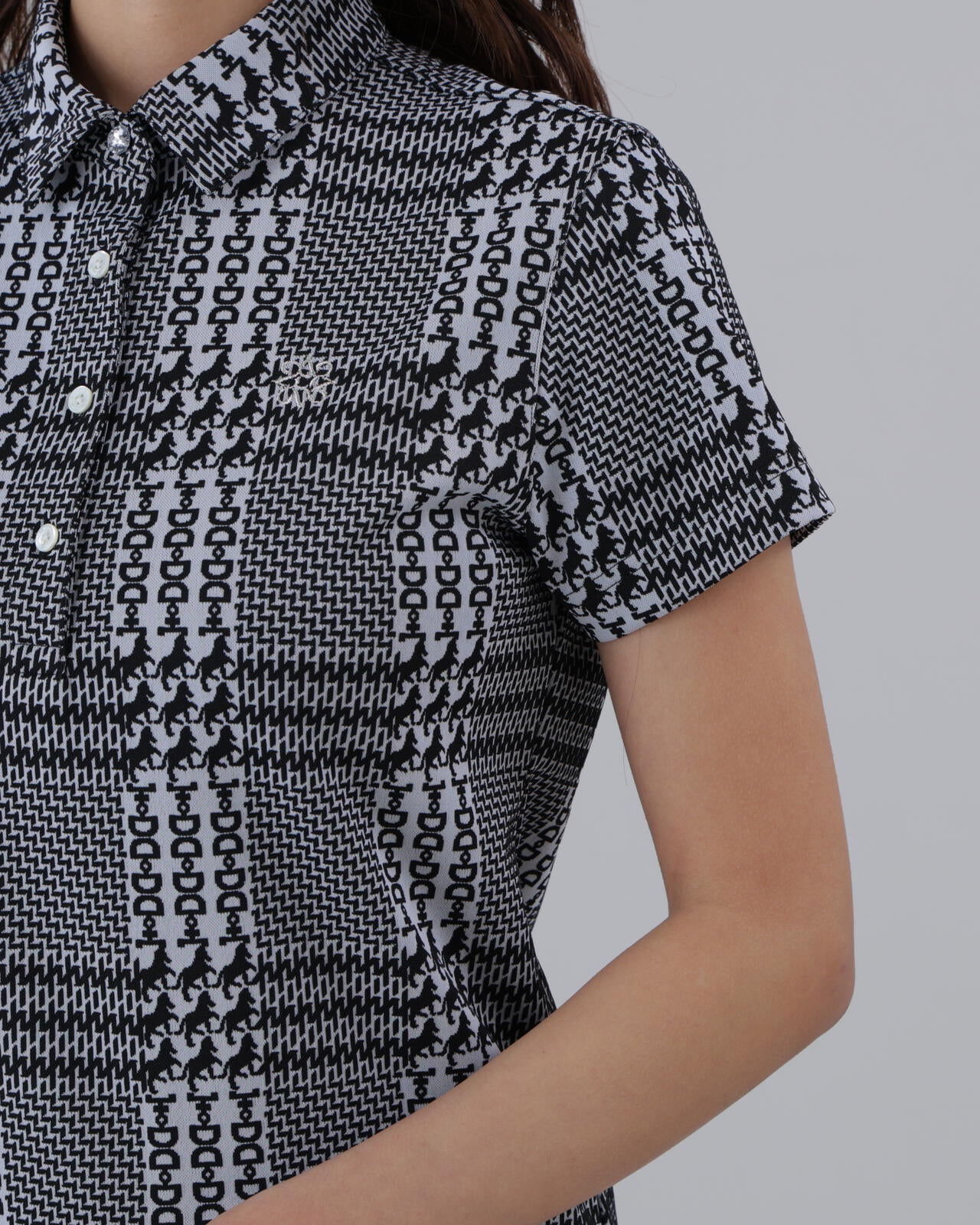 【吸水速乾】ホースビットチェックジャガード半袖シャツ (WOMENS)