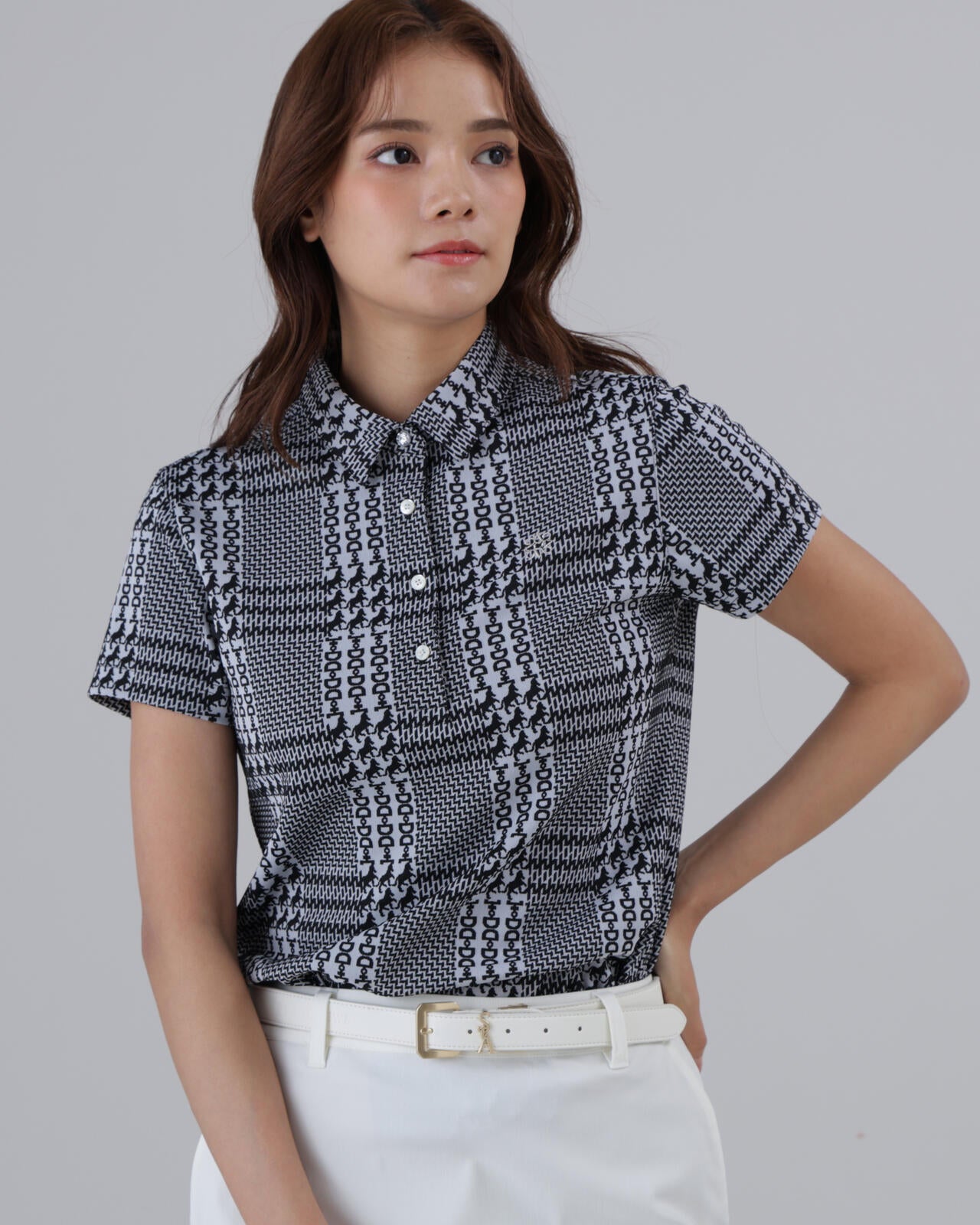 【吸水速乾】ホースビットチェックジャガード半袖シャツ (WOMENS)