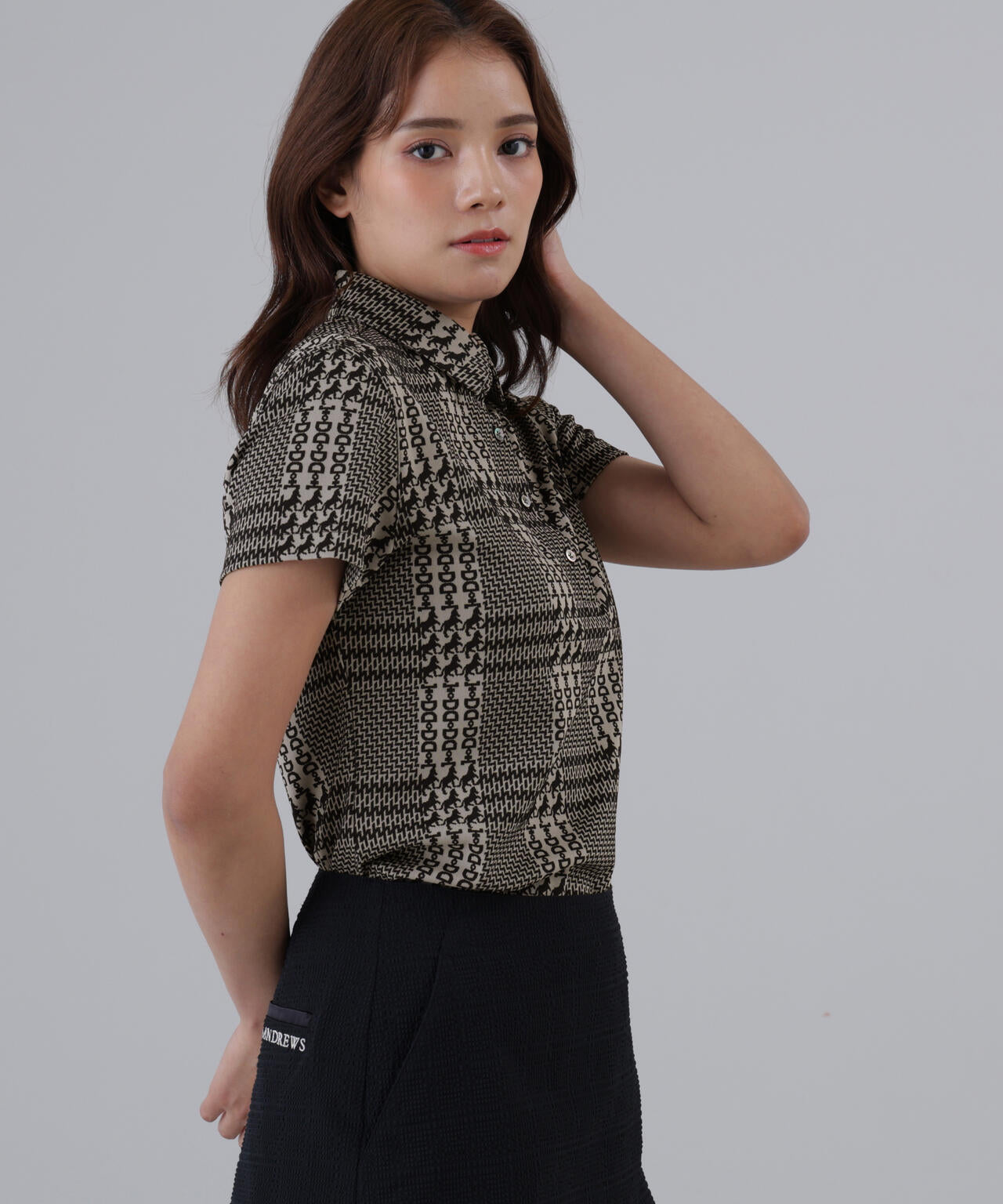 【吸水速乾】ホースビットチェックジャガード半袖シャツ (WOMENS)