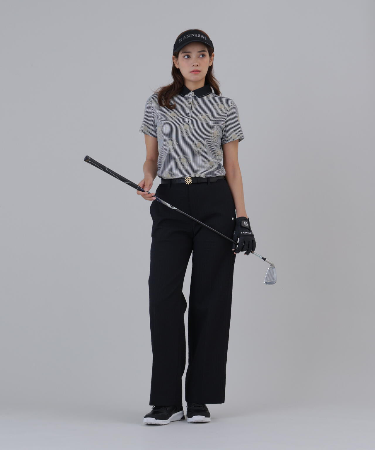 ロンドンストライプアザミジャガード半袖ポロシャツ (WOMENS)