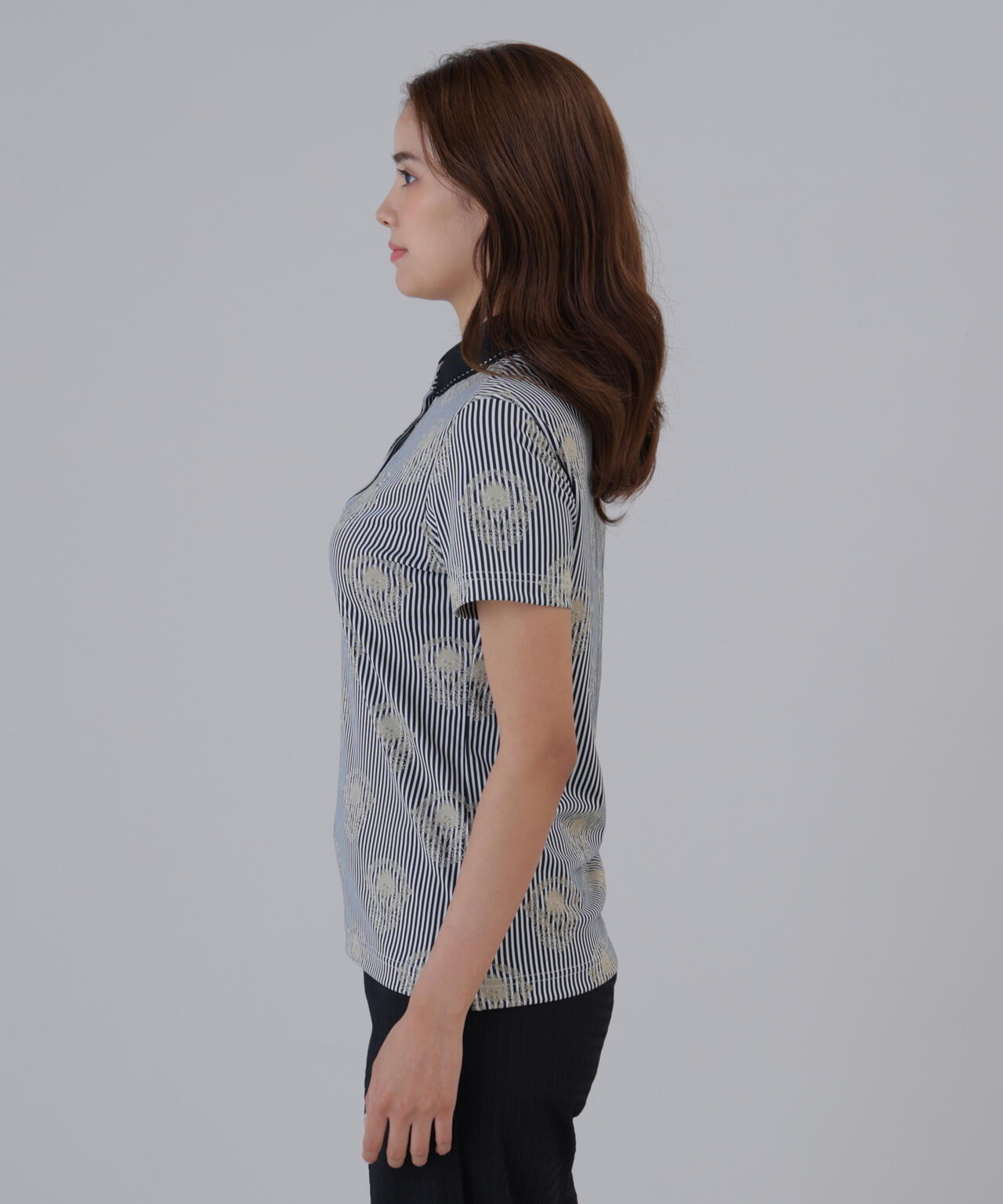 ロンドンストライプアザミジャガード半袖ポロシャツ (WOMENS)