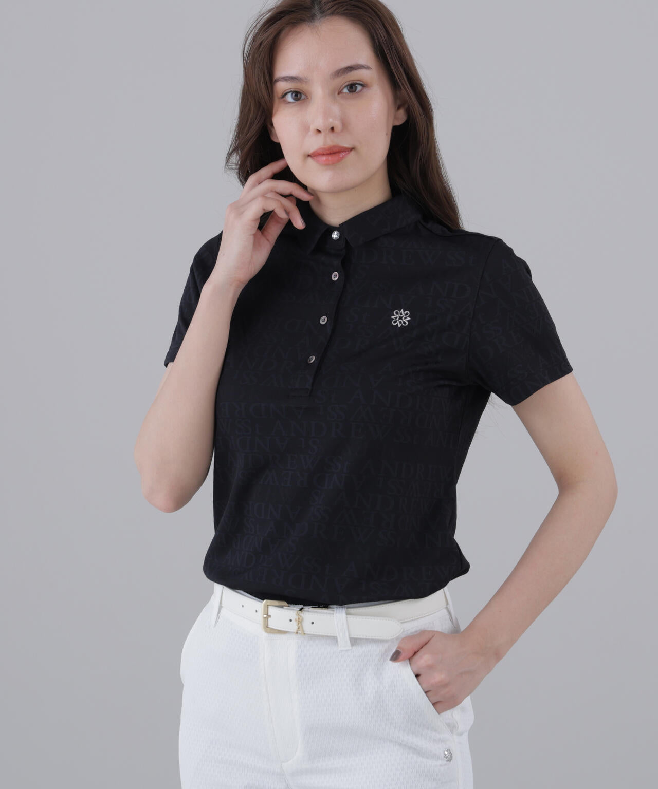 ダブルロゴジャガード無地半袖シャツ (WOMENS)