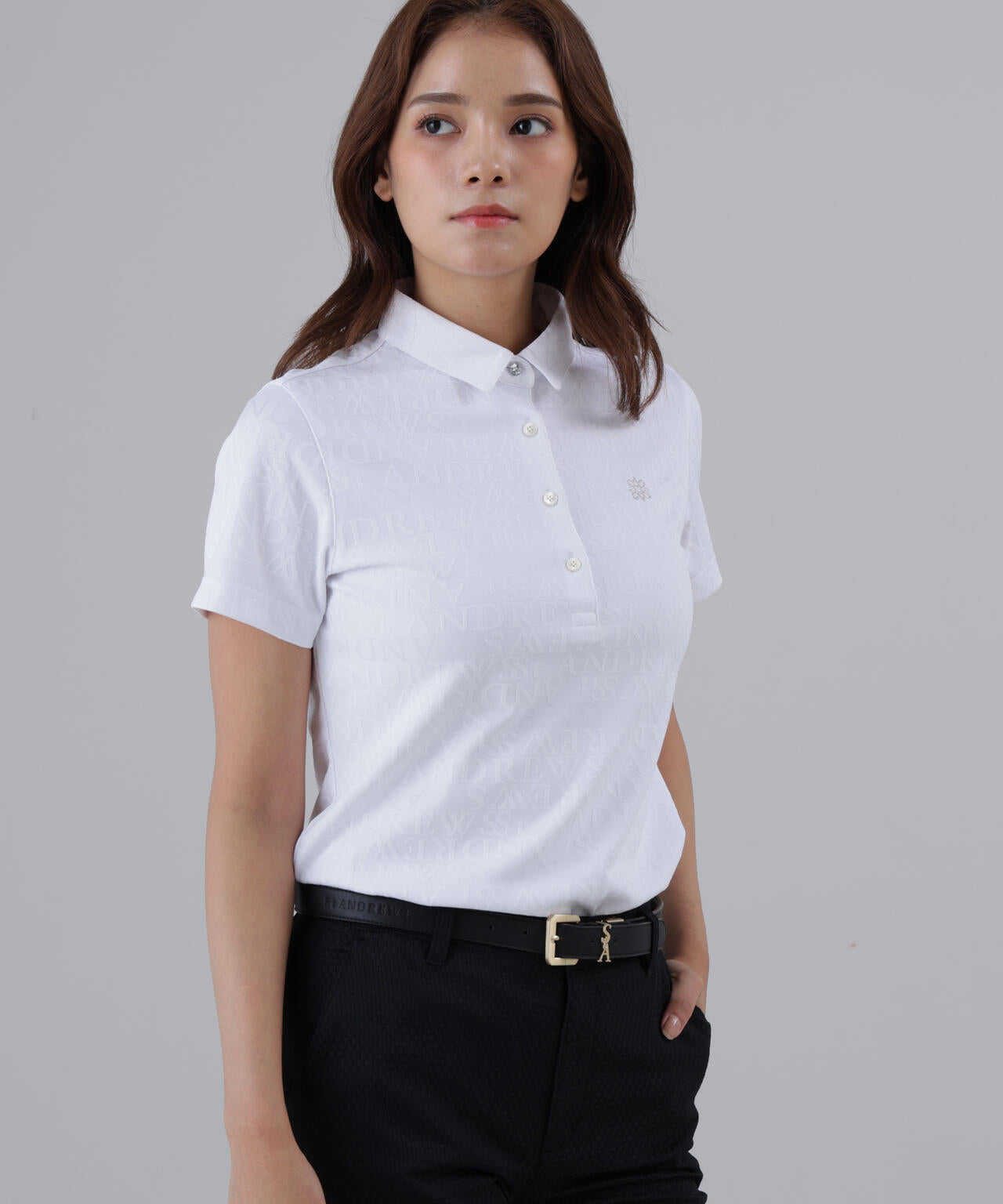 ダブルロゴジャガード無地半袖シャツ (WOMENS)