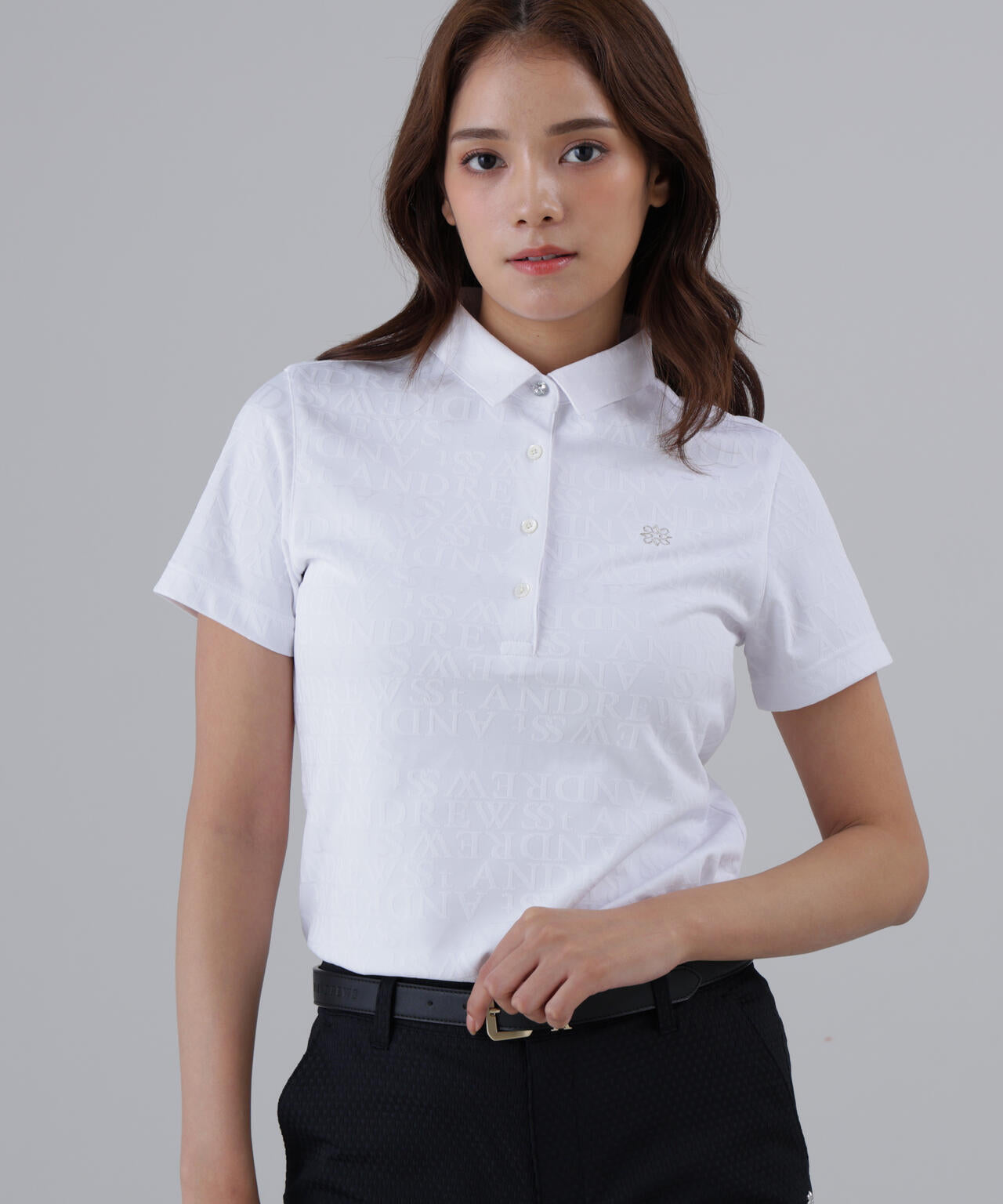 ダブルロゴジャガード無地半袖シャツ (WOMENS)
