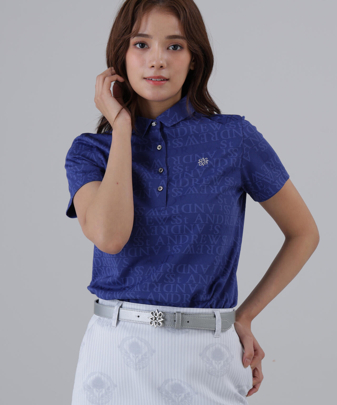 ダブルロゴジャガード無地半袖シャツ (WOMENS)