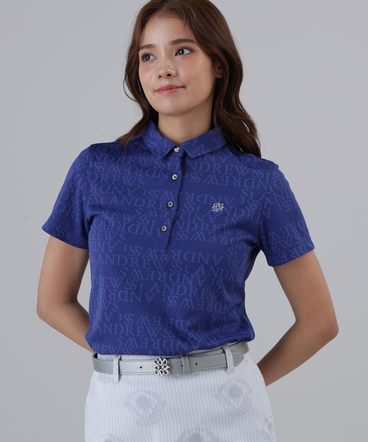 ダブルロゴジャガード無地半袖シャツ (WOMENS)
