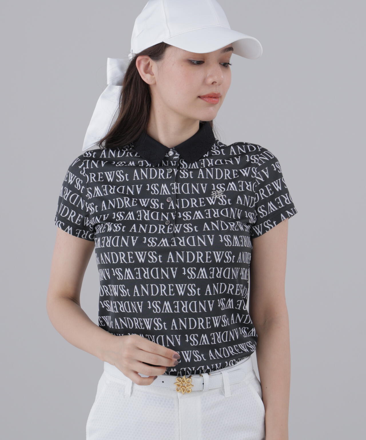 ダブルロゴジャガード半袖ポロシャツ (WOMENS)