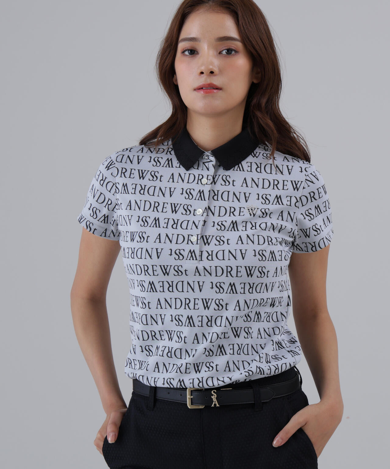 ダブルロゴジャガード半袖ポロシャツ (WOMENS)