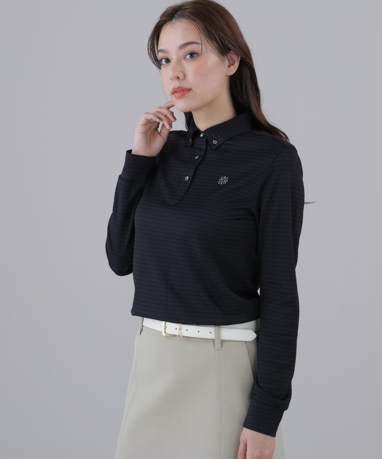 格子ジャガード長袖シャツ (WOMENS)