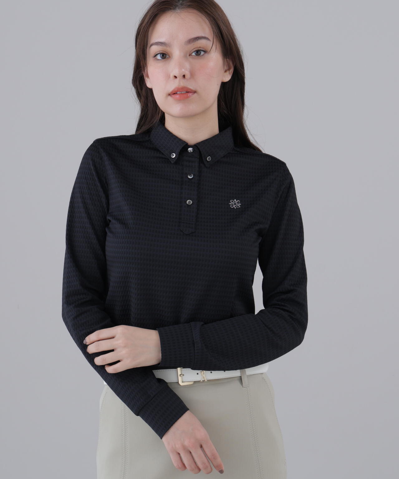 格子ジャガード長袖シャツ (WOMENS)