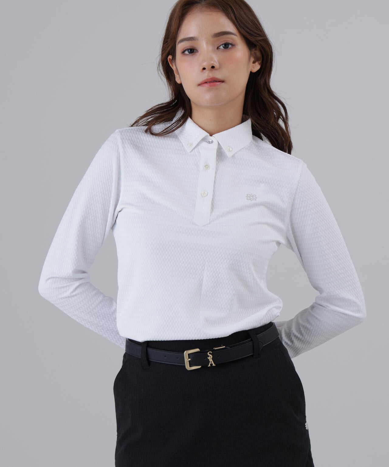 【吸水速乾】格子ジャガード長袖シャツ (WOMENS)