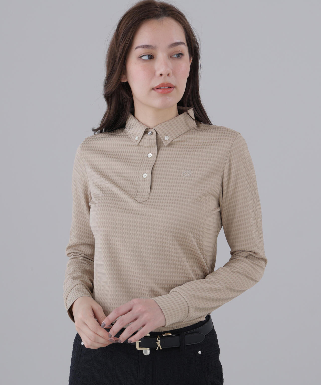 格子ジャガード長袖シャツ (WOMENS)