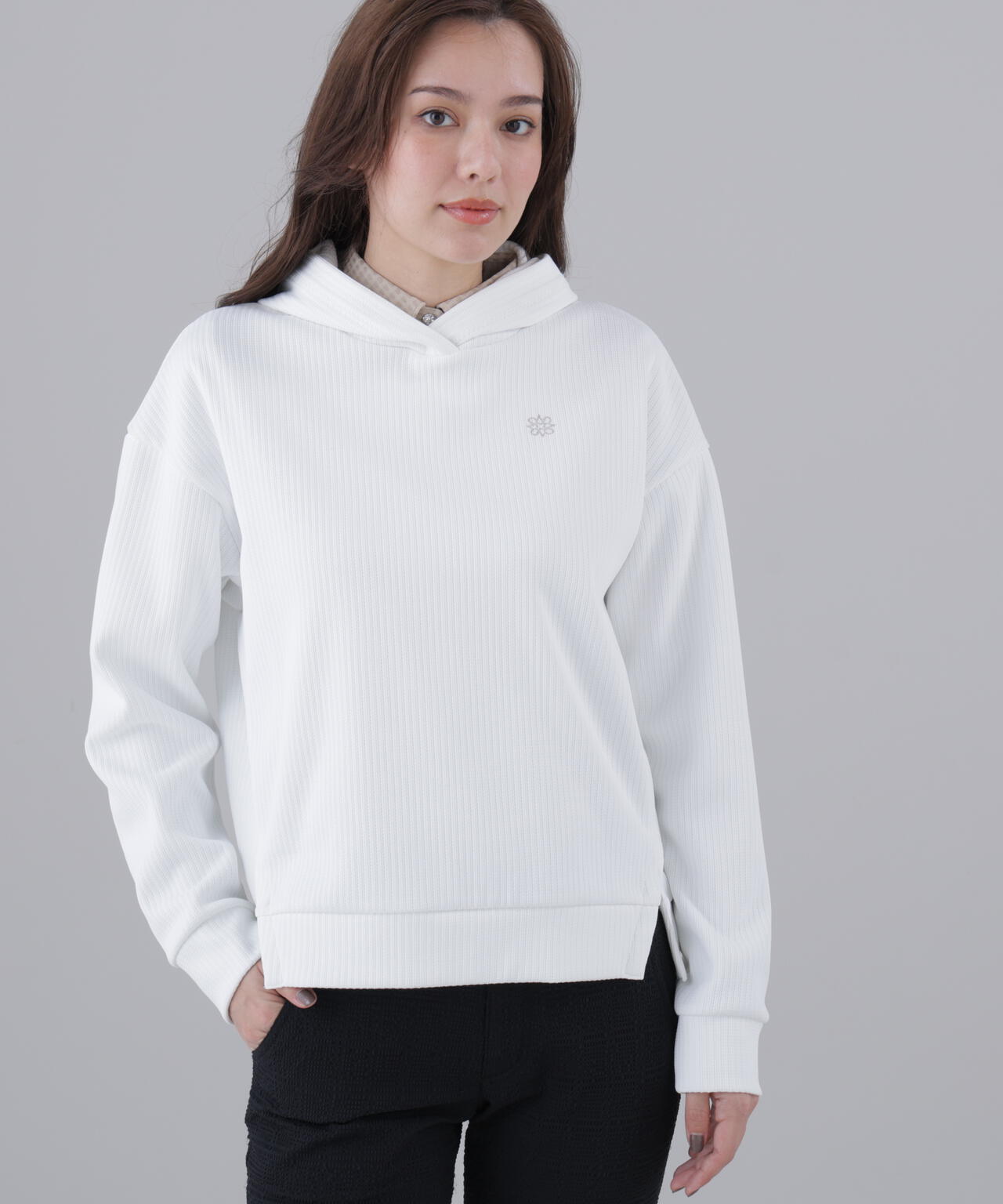 ダブル針抜きストライプフーディー (WOMENS)