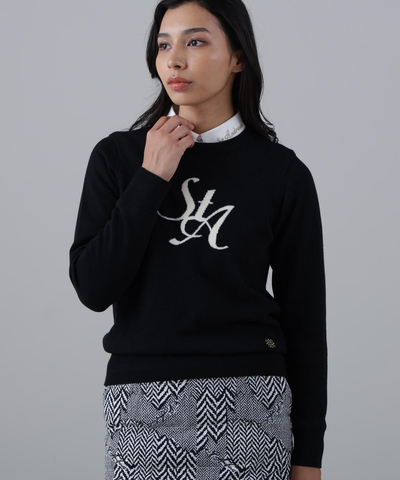 12GSTAインターシャクルーネックニットプルオーバー (WOMENS)