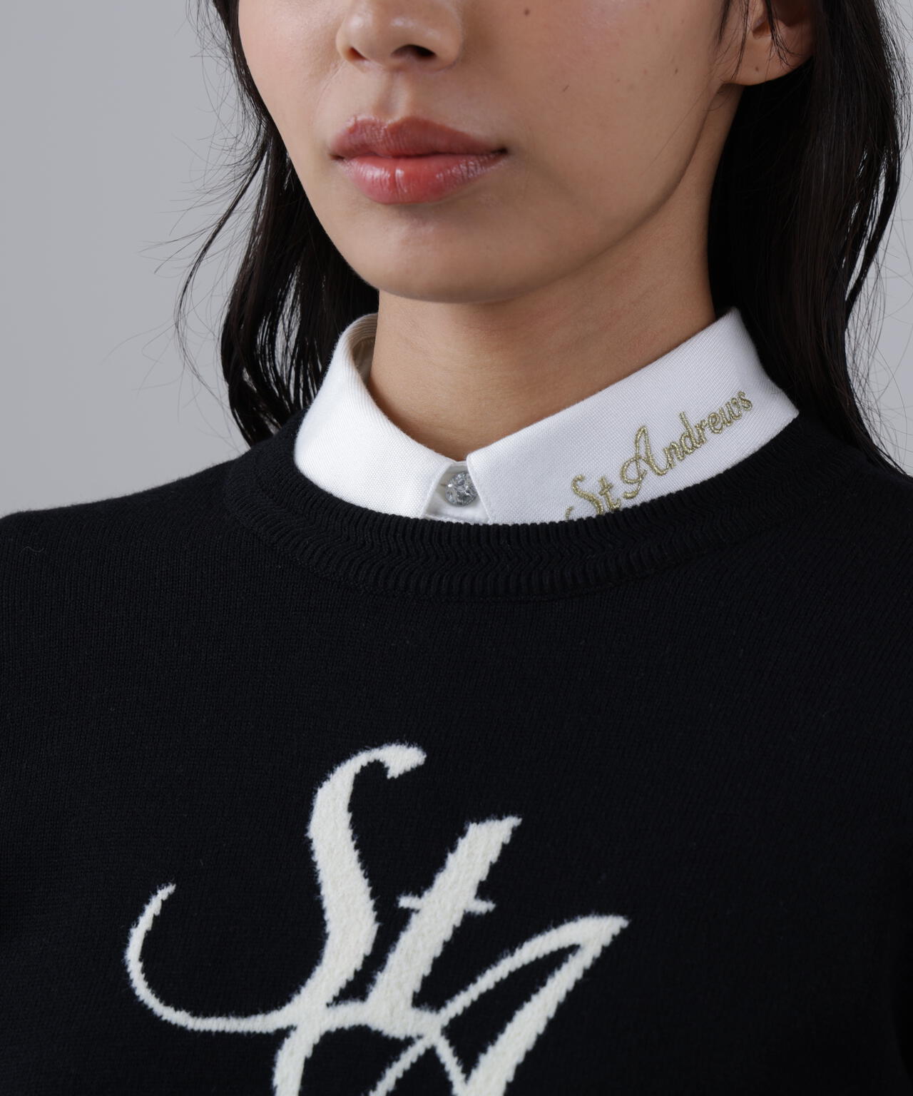 12GSTAインターシャクルーネックニットプルオーバー (WOMENS)