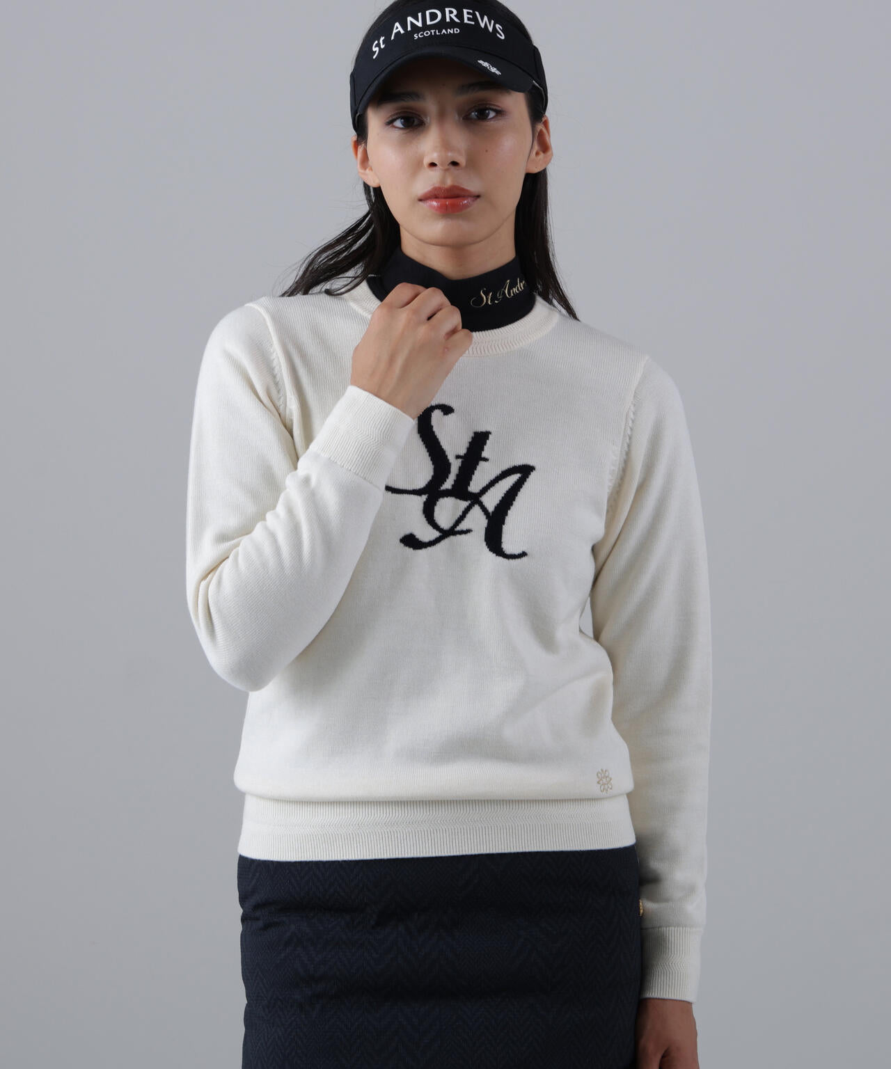 12GSTAインターシャクルーネックニットプルオーバー (WOMENS)