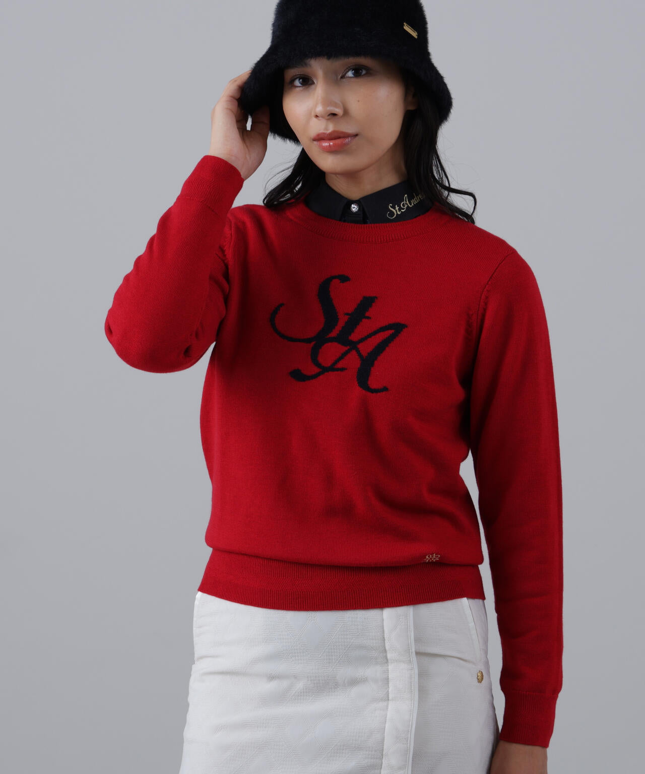 12GSTAインターシャクルーネックニットプルオーバー (WOMENS)