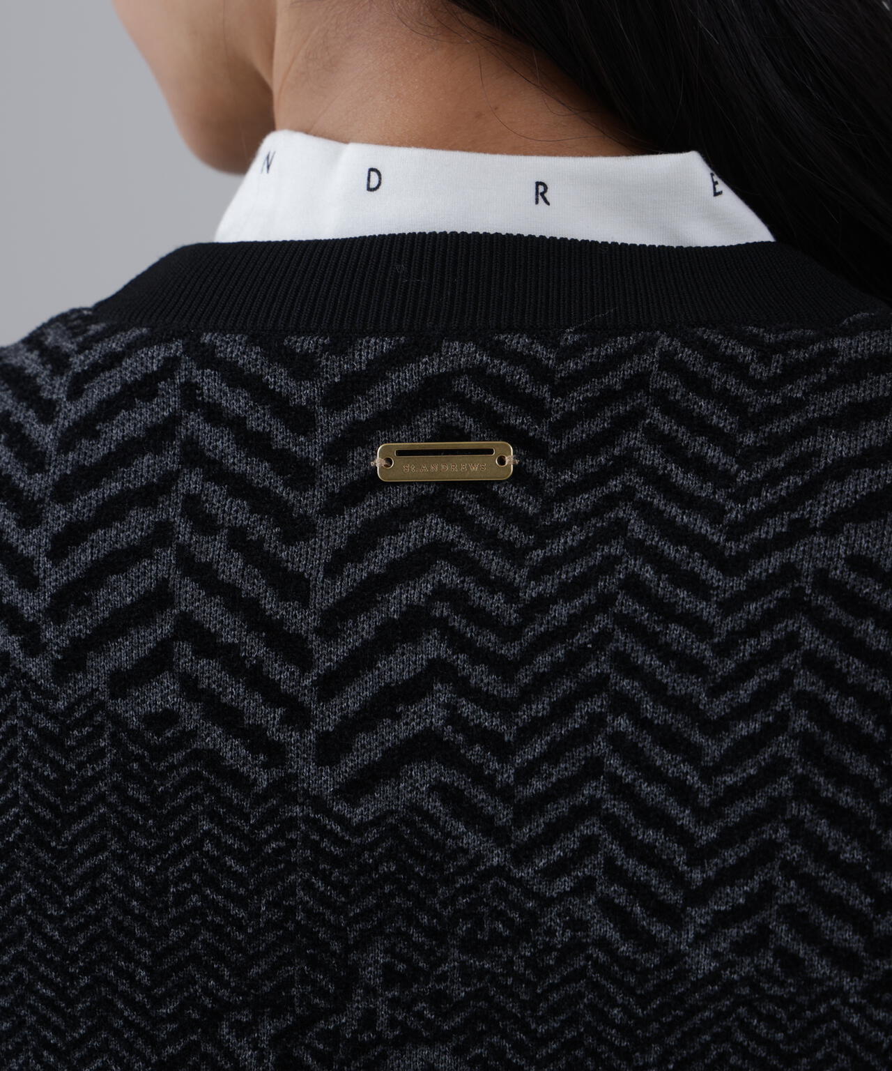 12Gヘリンボーンジャガード裏地付きクルーネックニットプルオーバー (WOMENS)