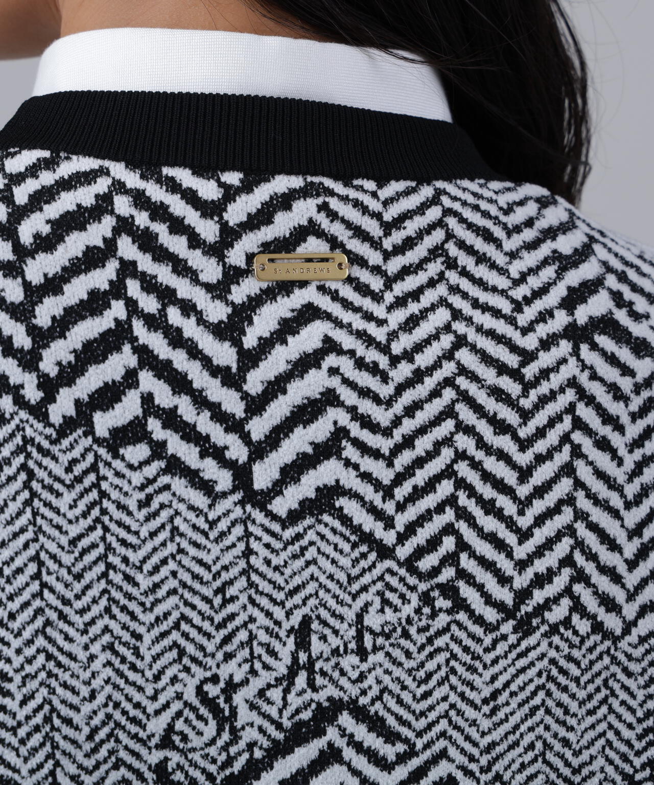 12Gヘリンボーンジャガード裏地付きクルーネックニットプルオーバー (WOMENS)