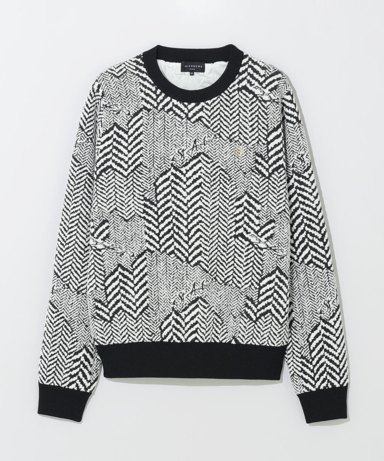 12Gヘリンボーンジャガード裏地付きクルーネックニットプルオーバー (WOMENS)