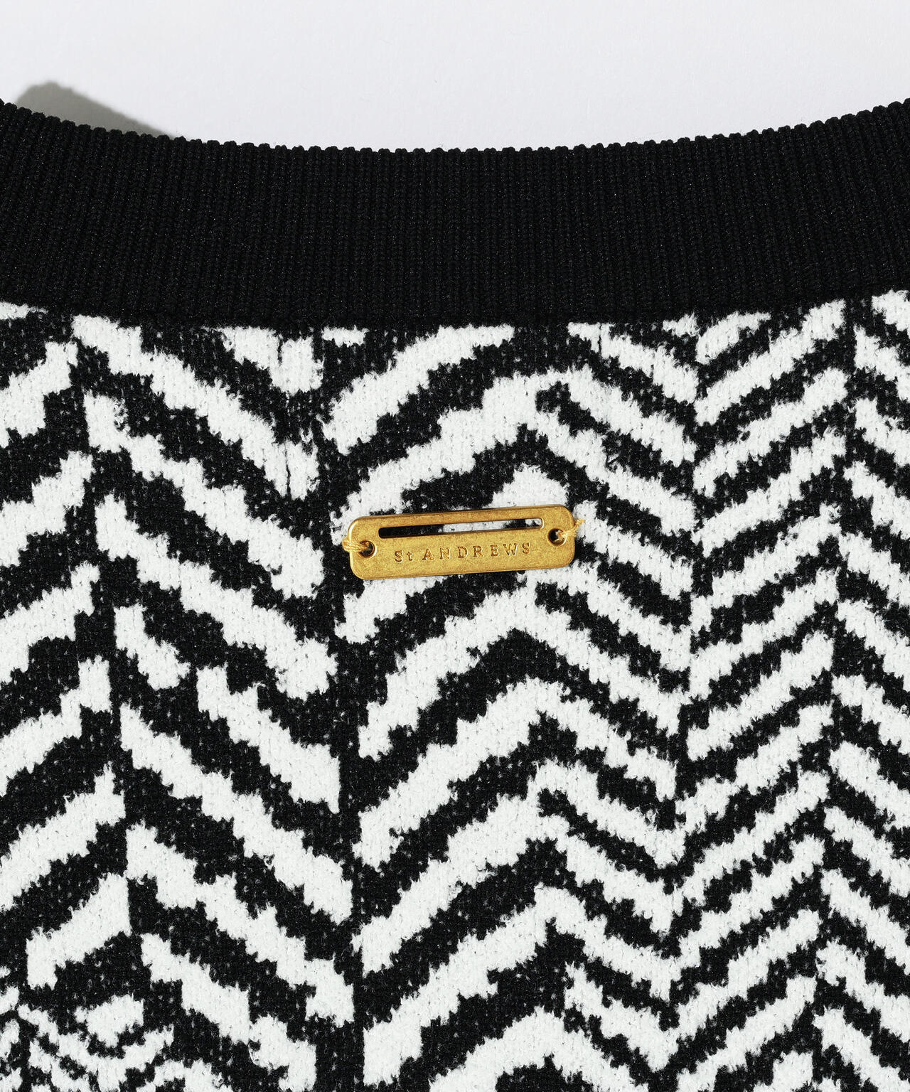 12Gヘリンボーンジャガード裏地付きクルーネックニットプルオーバー (WOMENS)