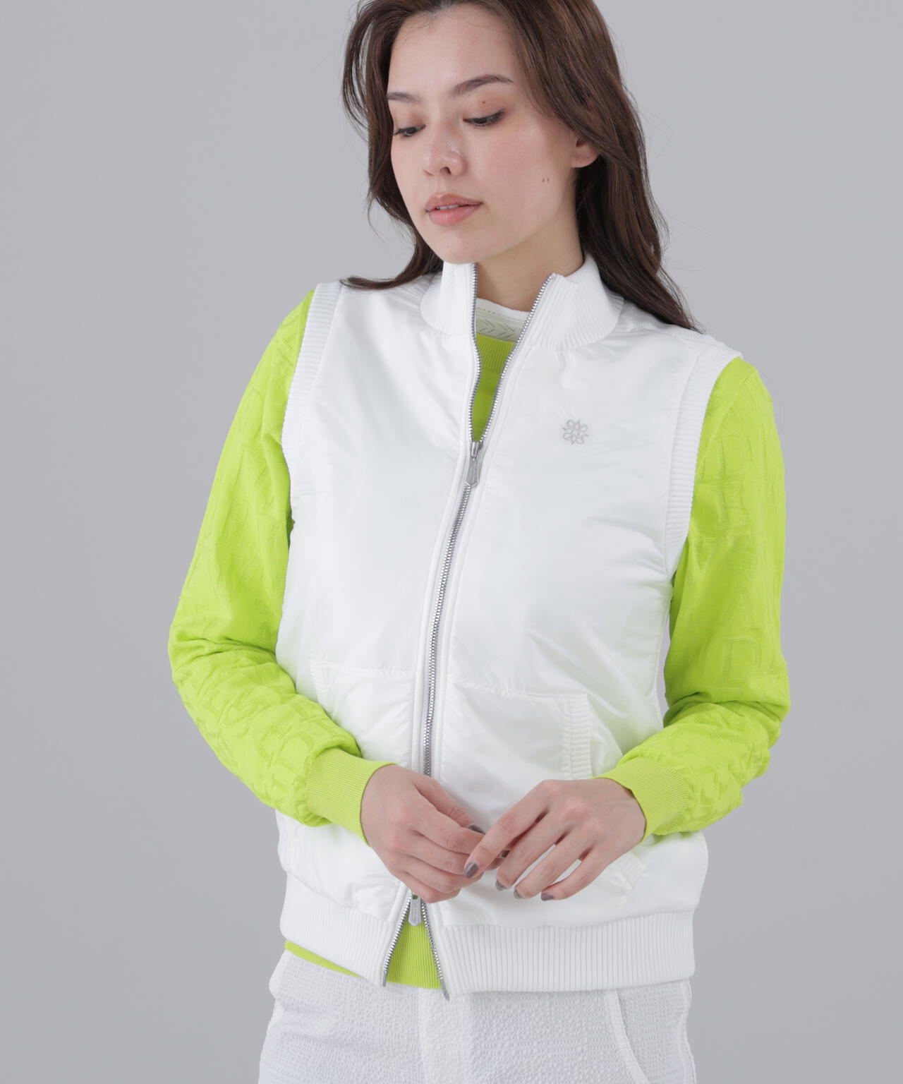 タフタ×ニットジップアップベスト (WOMENS)