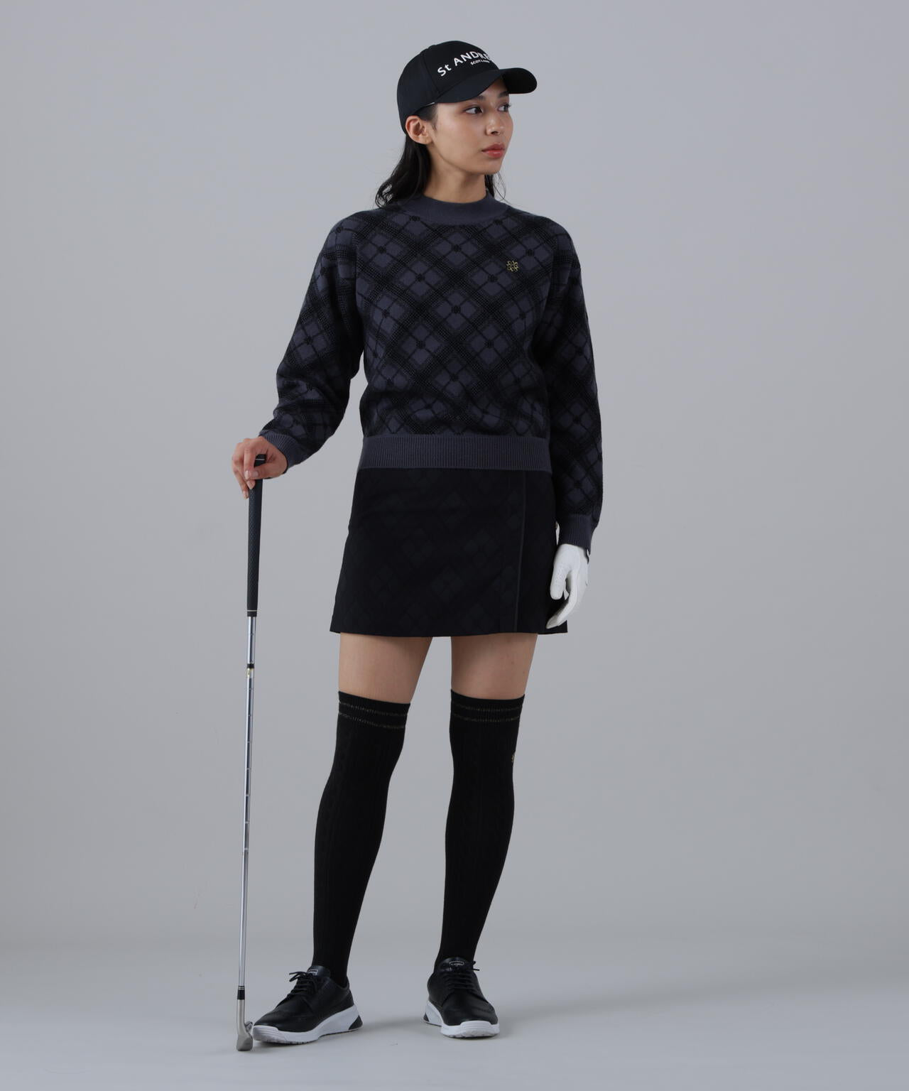 12Gケルトバイヤスチェックジャガードモックネックニットプルオーバー (WOMENS)