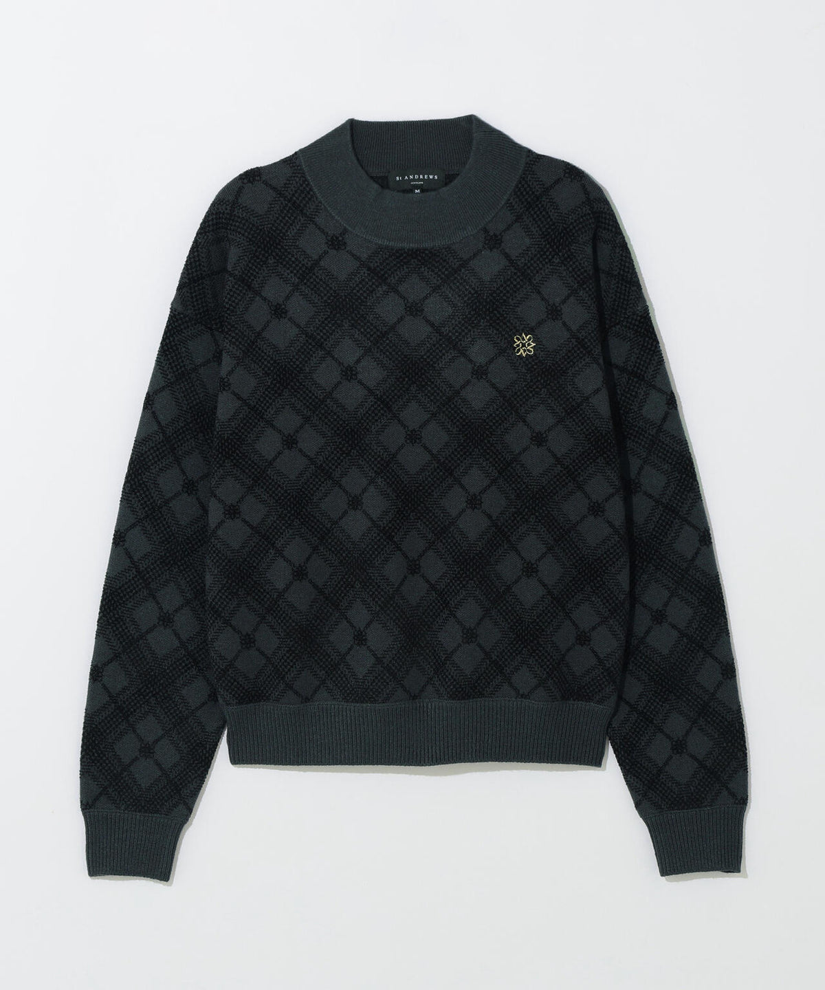 12Gケルトバイヤスチェックジャガードモックネックニットプルオーバー (WOMENS)