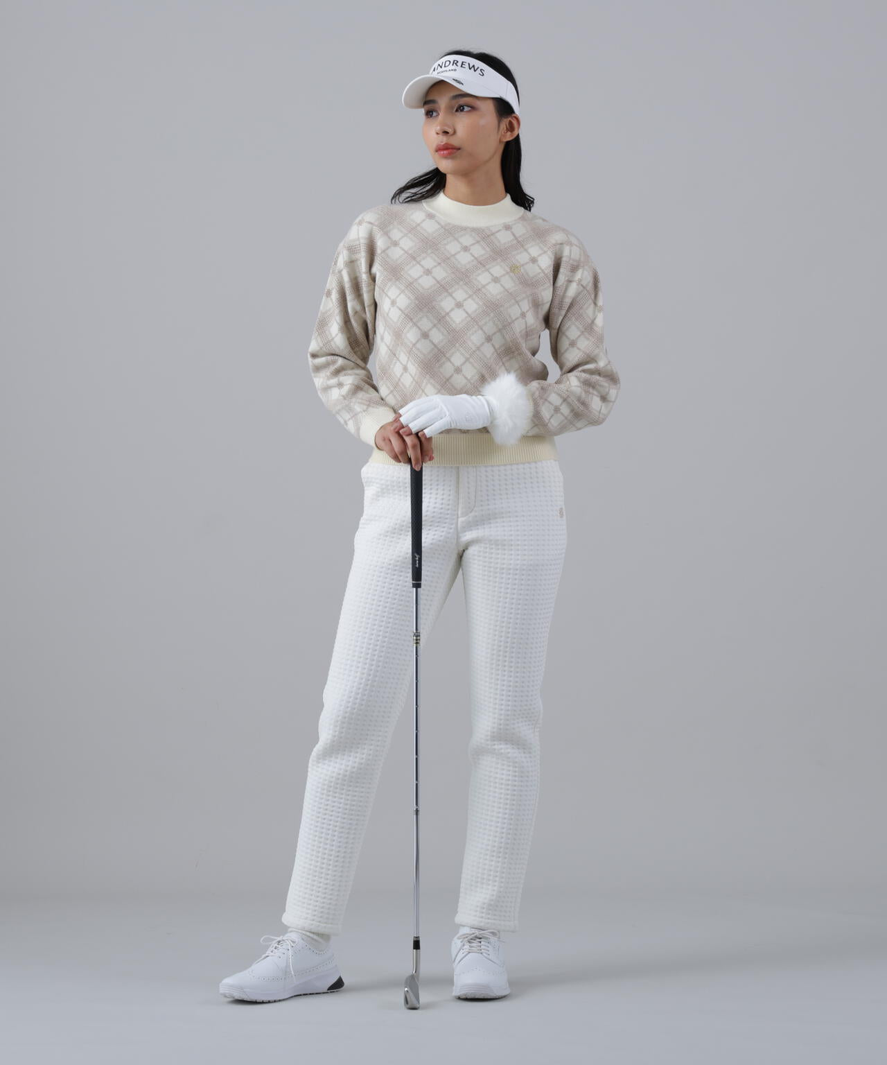 12Gケルトバイヤスチェックジャガードモックネックニットプルオーバー (WOMENS)