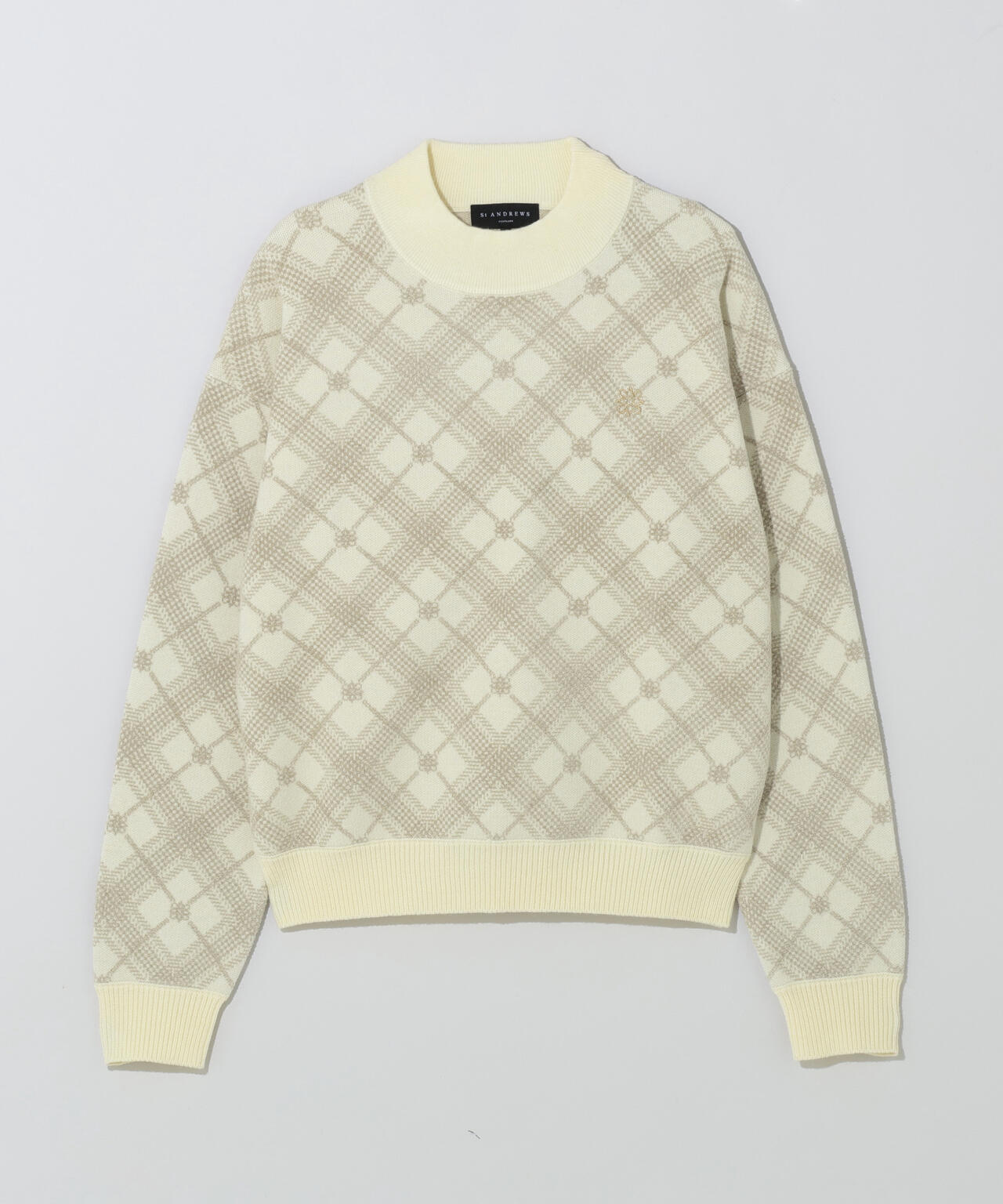 12Gケルトバイヤスチェックジャガードモックネックニットプルオーバー (WOMENS)