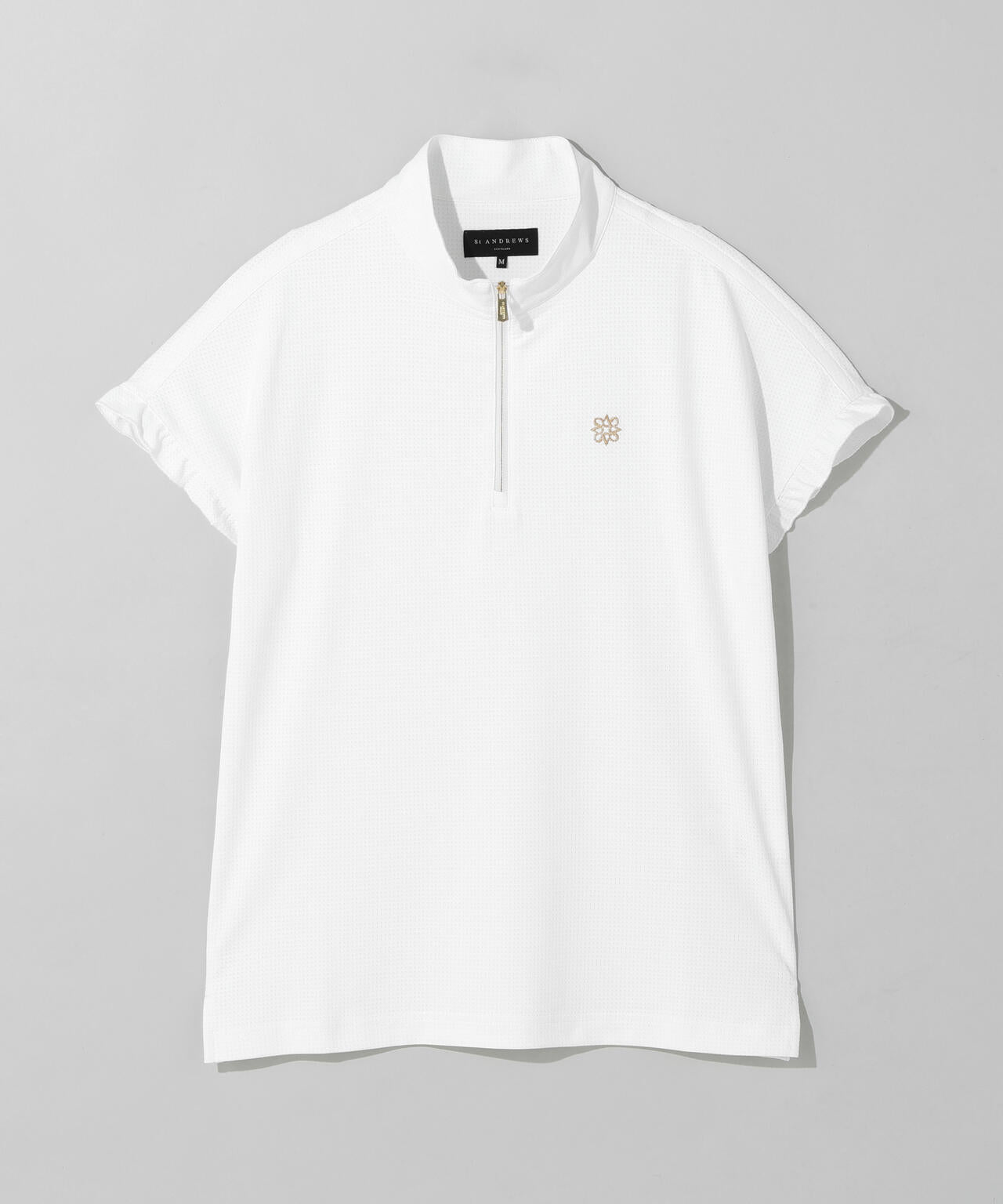 【吸水速乾】【UVカット】ボックスベアメッシュ半袖ジップアップハイネックカットソー (WOMENS)