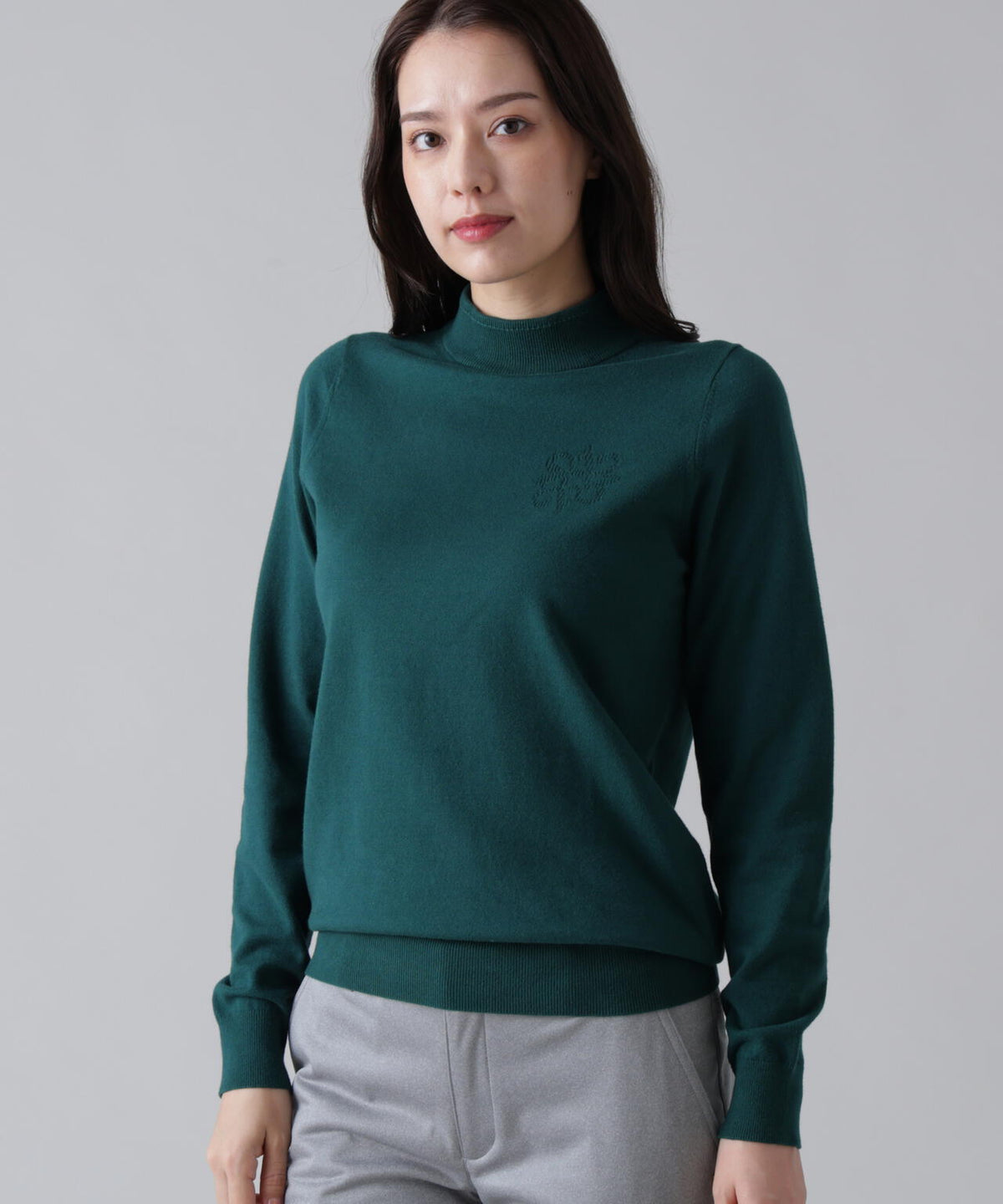 カシミヤタッチ天竺モックネックニットプルオーバー (WOMENS)