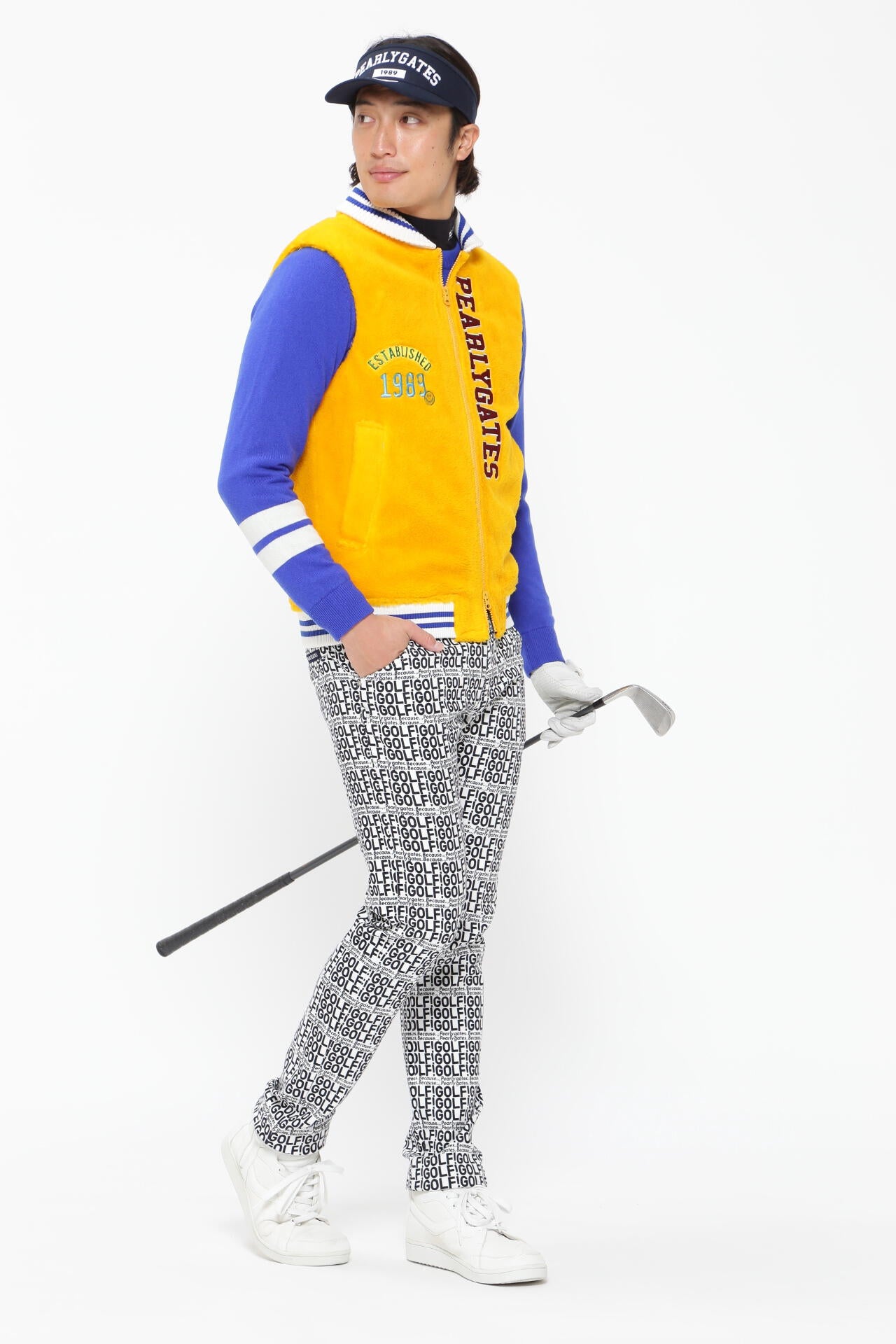 GOLF柄 (小) コットンストレッチカルゼ表ピーチ 5ポケットパンツ <GOLFロゴ>