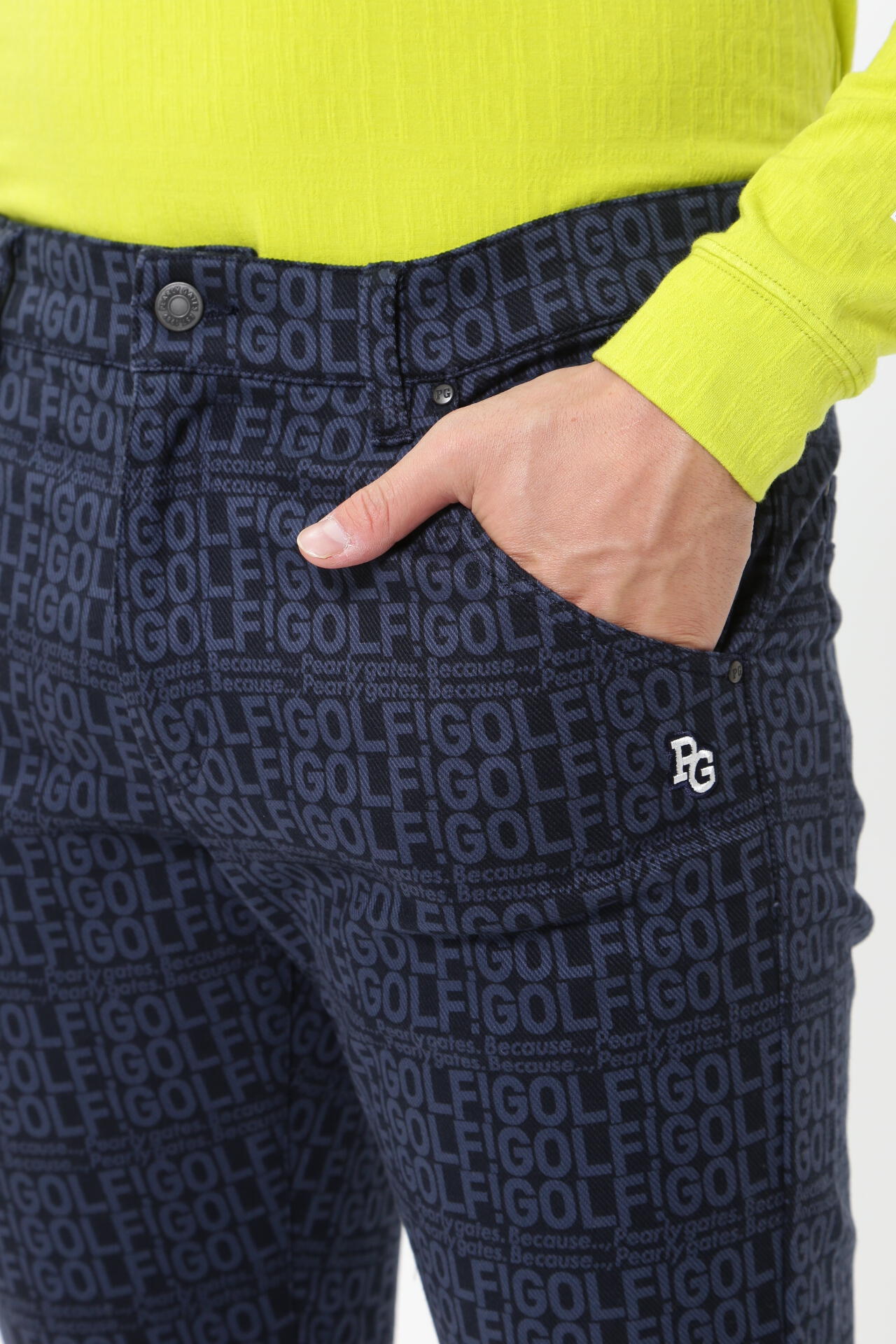 GOLF柄 (小) コットンストレッチカルゼ表ピーチ 5ポケットパンツ <GOLFロゴ>