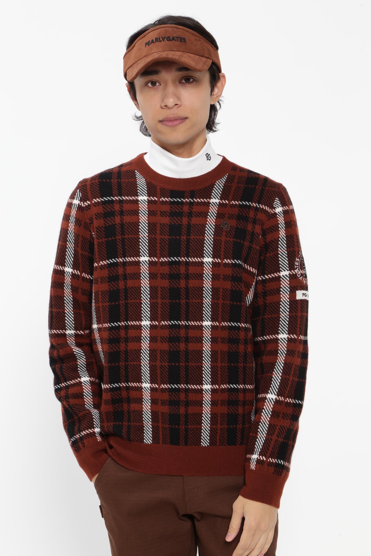 カシミア天竺 クルーネックニットプルオーバー <CHECKシリーズ>