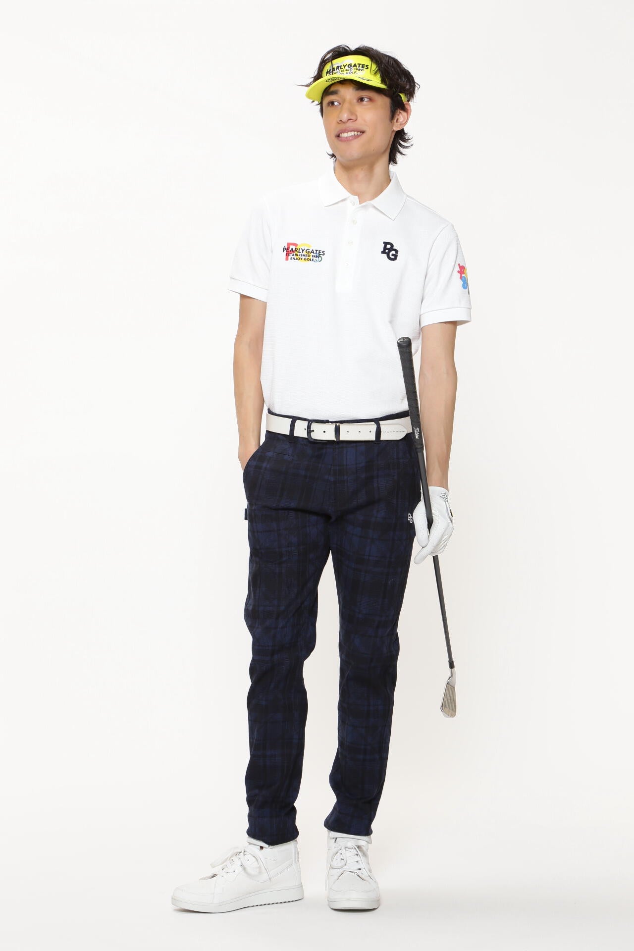 コットンストレッチカルゼチェック×バイヤスチェック柄プリント パンツ