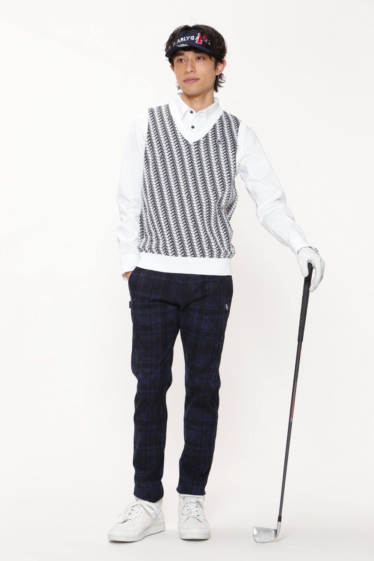 コットンストレッチカルゼチェック×バイヤスチェック柄プリント パンツ