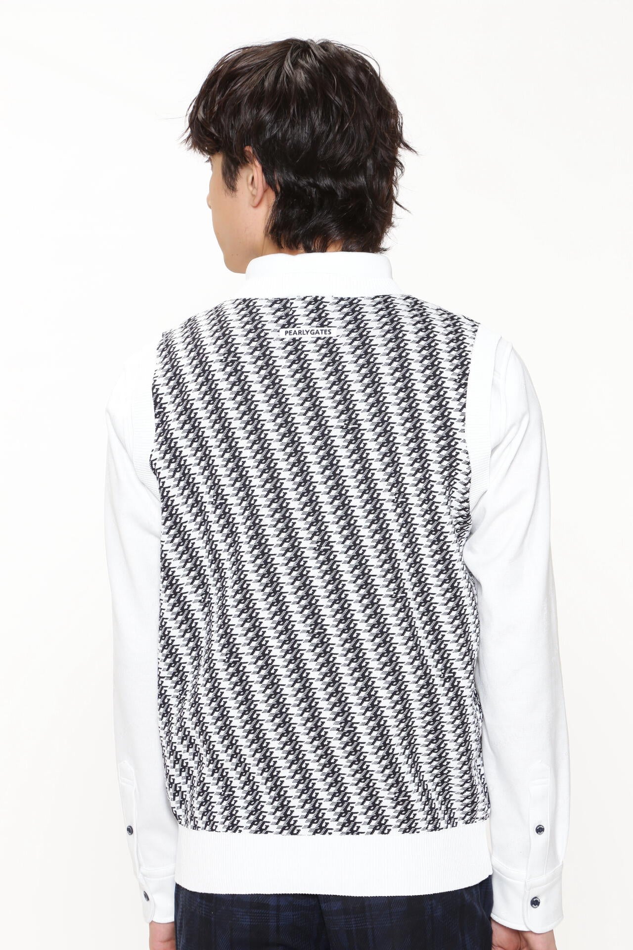 Vネックニットベストプルオーバー <小紋柄シリーズ>