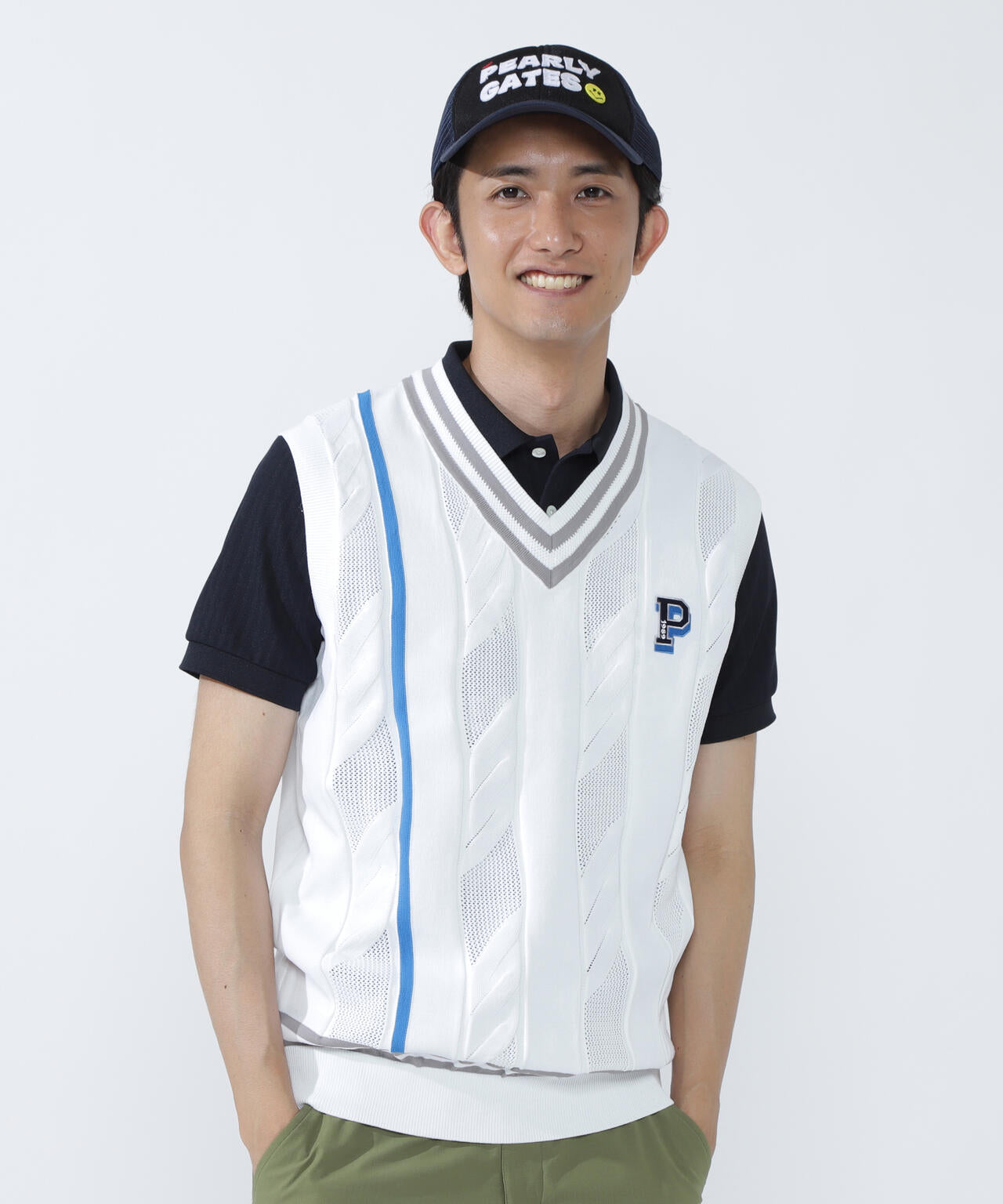光栓ナナメケーブルVネックニットベスト