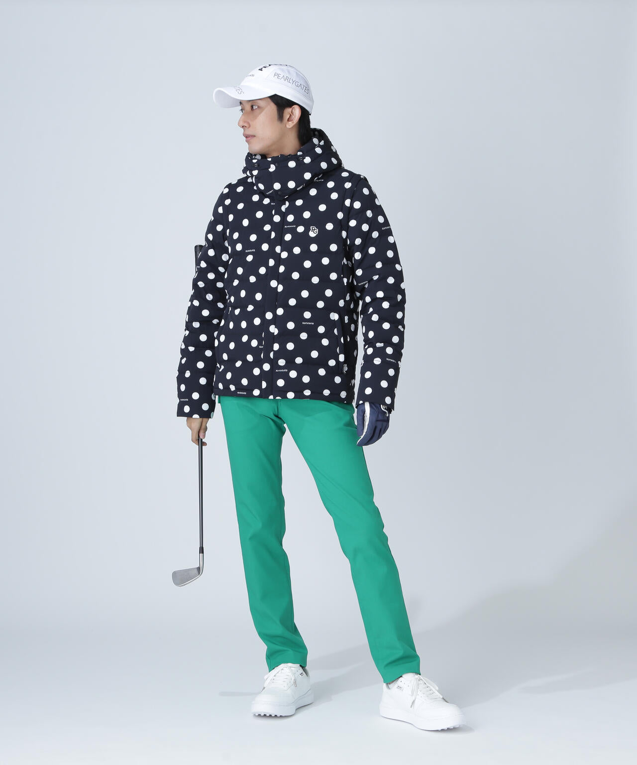 Nyストレッチタフタフーディダウンジャケット <ランダムドット柄>