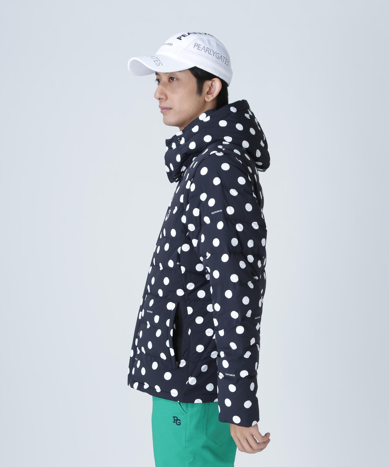 Nyストレッチタフタフーディダウンジャケット <ランダムドット柄>