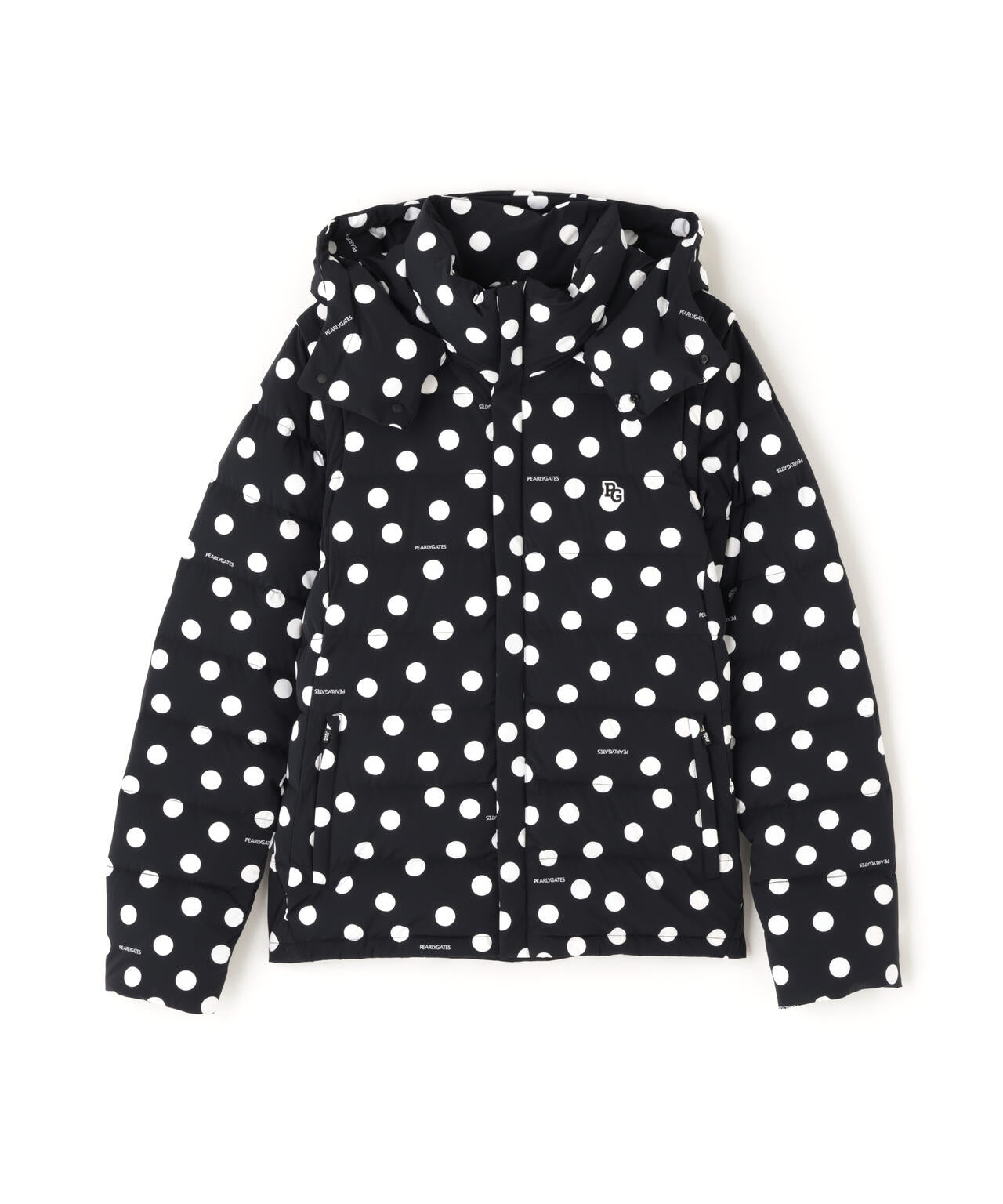 Nyストレッチタフタフーディダウンジャケット <ランダムドット柄>