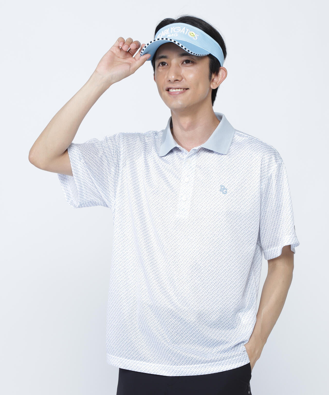 KAZEメッシュ半袖ポロシャツ <ロゴバイヤスボーダー柄><Relaxシリーズ>