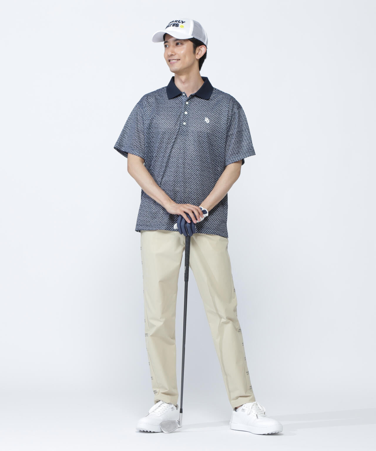 KAZEメッシュ半袖ポロシャツ <ロゴバイヤスボーダー柄><Relaxシリーズ>