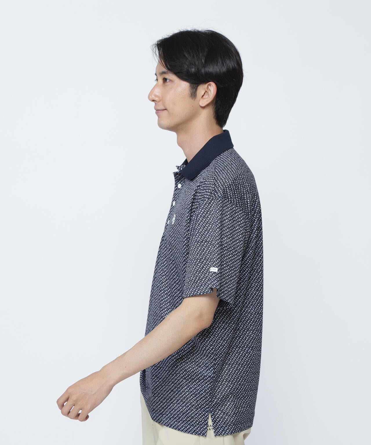 KAZEメッシュ半袖ポロシャツ <ロゴバイヤスボーダー柄><Relaxシリーズ>