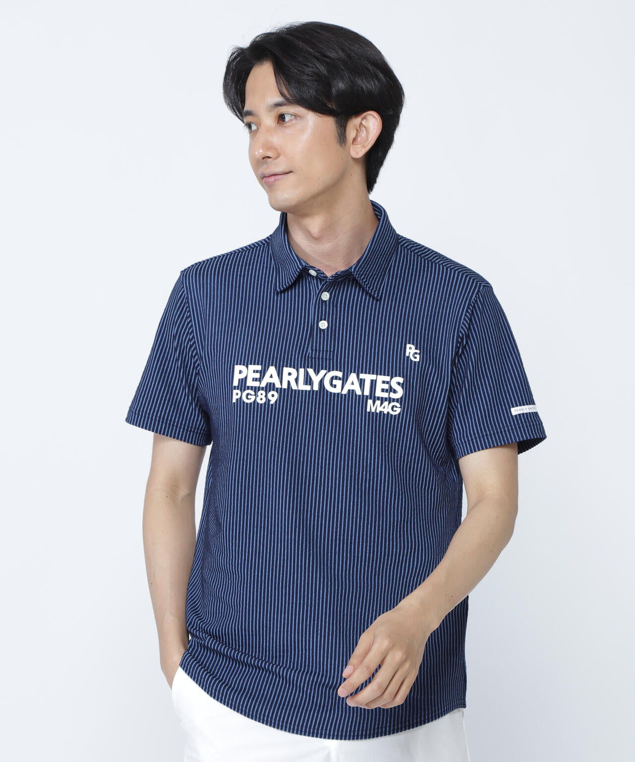 カチオンストライプサッカー半袖ポロシャツ