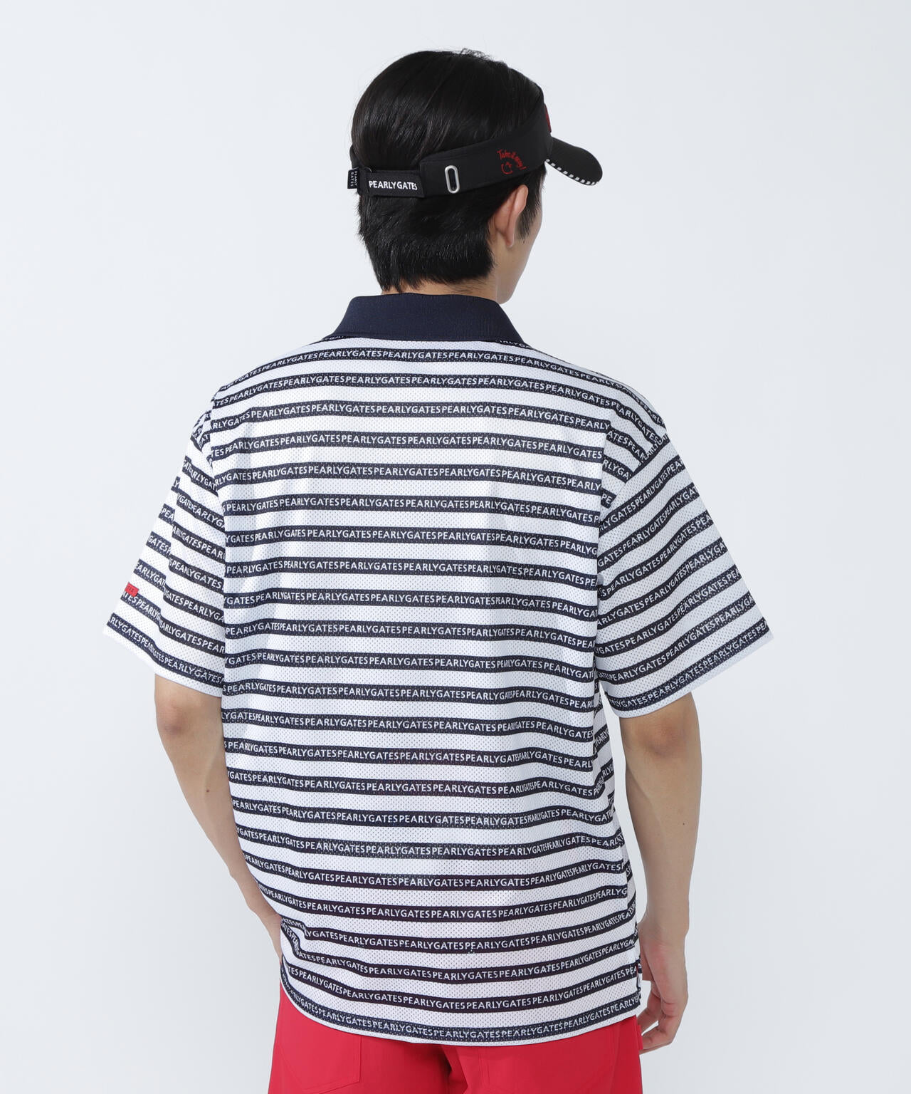 KAZEメッシュ半袖ポロシャツ <ロゴボーダー柄>