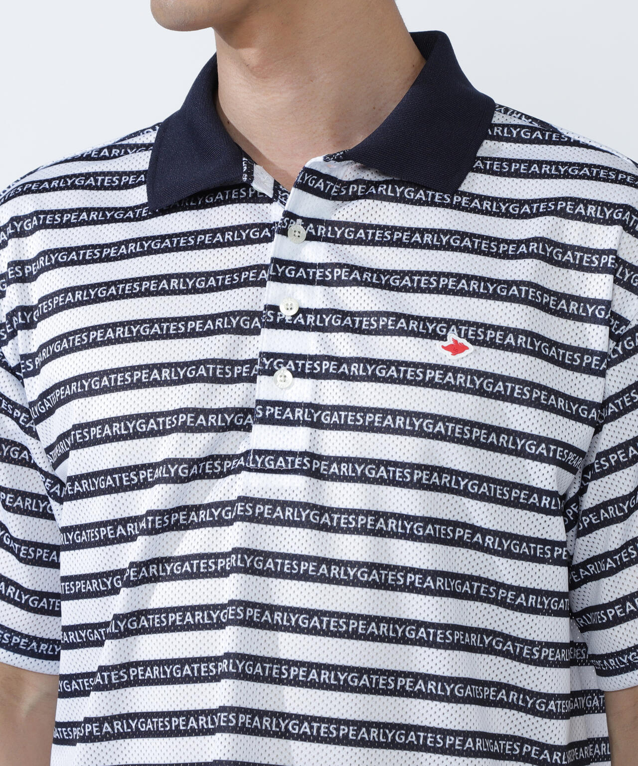 KAZEメッシュ半袖ポロシャツ <ロゴボーダー柄>