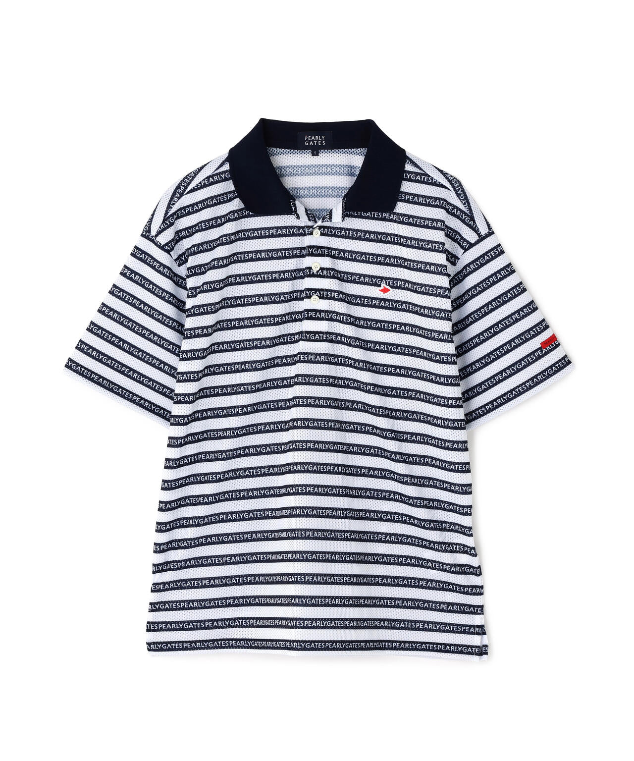 KAZEメッシュ半袖ポロシャツ <ロゴボーダー柄>